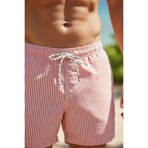 Maamgic Swim Shorts Mens L Red Striped Lined Drawstring Board Shorts Beach Club